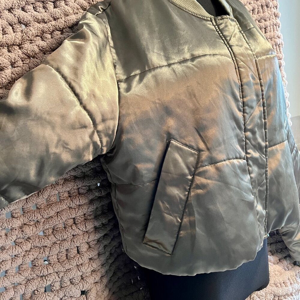 Asos Green Satin Look Woman's Cropped Bomber Jacket Size 14 - Picture 6 of 14